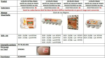 食品召回 OEUFS DE NOS REGIONS fresh eggs from Free-Range Hens - recalled due to Salmonella Rappel Conso annou... 照片 #2