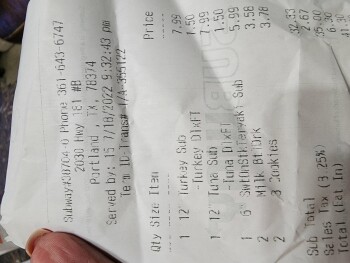 Consumer Review - Food Safety Subway, W US Hwy 181, Portland, TX 78374, USA Today, I purchased a tuna sandwich from here. I ate th... photo #1