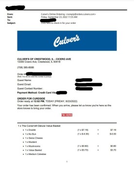 Verbraucherbewertung – Lebensmittelsicherheit Culver's, South Cicero Avenue, Crestwood, IL, USA I ordered a Butter burger no bun, and a side of co... Foto #2