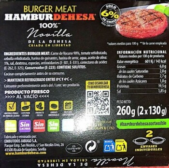 Rappel d'aliments HAMBURDEHESA BURGER MEAT Novilla de la dehesa - recalled due to Salmonella Spanish Agency for Food S... photo #2