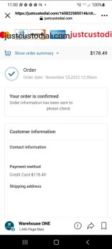 Informe de seguridad del consumidor justcustodial.com Scam I ordered two pallets of misc. product ... total amount of 178.49 from justcu... foto #4