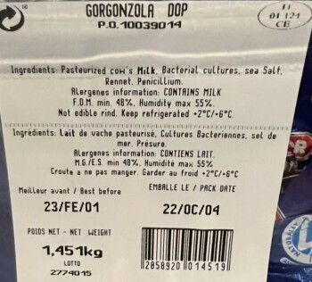 Food Recall Igor Gorgonzola Dolce Cheese - recalled due to Listeria monocytogenes The affected product is being... Foto #1