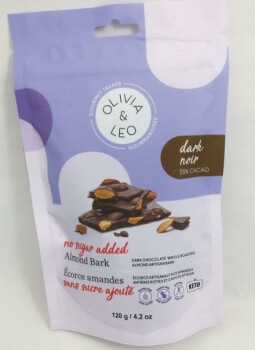Food Recall Olivia & Leo Gourmet Treats Dark 55% Cacao Almond Bark recalled due to undeclared milk The Canadian... photo #1