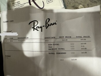 Received Ray Ban sunglasses (knockoffs) that I did not order from this address. 照片 #1