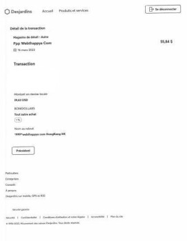 消费者安全报告 Webhappya.com Scam J'ai acheté des vêtements le 16 mars dernier et je n'ai rien reçu.  Je suspectais... 照片 #1