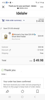 Consumer Safety Report IDELALW Store Scam I ordered a bird feeder with a camera in it and I received a blue fanny pack with... photo #2