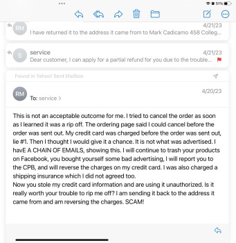Rapport de sécurité du consommateur Bought of a Facebook ad and it turned into a scam Mark Cadicamo scam from 458 College Point Blvd, Co... photo #27