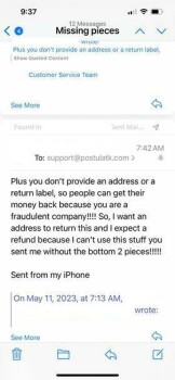 Rapport de sécurité du consommateur They are refusing to send me the missing pieces. I am very frustrated (Postulatk.com) I would like t... photo #4