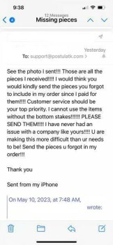 Rapport de sécurité du consommateur They are refusing to send me the missing pieces. I am very frustrated (Postulatk.com) I would like t... photo #5