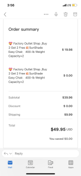 Relatório de segurança do consumidor Scam company “Factory Outlet Shop” I ordered outdoor chairs off of The Krazy Coupon Lady Facebook pa... foto #1