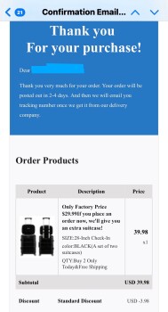 Consumer Safety Report Suitcase Scam from Lambertagnes.com London I ordered a suitcase for $29.99 and paid $36.00, I would... photo #2