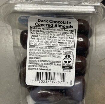 نذكر الطعام Meijer Dark Chocolate Almonds - recalled due to undeclared milk Meijer, in conjunction with its supp... صورة فوتوغرافية #1