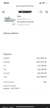 Consumer Safety Report Alerte à l'escroquerie: Rh Augsummer.shop J’ai commandé une paire de chaussures que je n’ai jamais r... photo #1