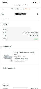 Consumer Safety Report Alerte à l'escroquerie: Rh Augsummer.shop J’ai commandé une paire de chaussures que je n’ai jamais r... photo #2