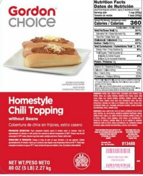 Food Recall Gordon Choice Homestyle Chili Topping - recalled due to misbranding & Allergen The FSIS announced th... Foto #1