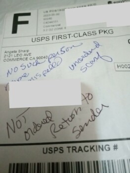 Scam false billing sending unordered goods from Angela sharp photo #1