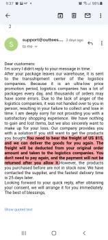 消费者安全报告 Scam Alert - Outtees I order clothing and it was like 10 items and it took over 21 days to get deliv... 照片 #1