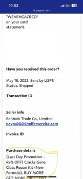 Consumer Safety Report SCAMMER - Carrie Bonkiewicz/ Peculiary/ WEAEHGACRCO - Carrie Bonkiewicz Ordered a windshield Repair... photo #5
