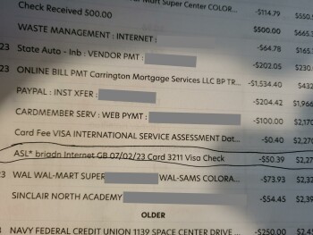 ASLbraidn Internet GB - Charged $50.39.  No receipt.  No clue what this is for??? Foto #1