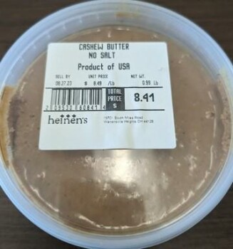 Reclame de Alimentos Heinen’s Fresh Ground Cashew Butter - recalled due to undeclared peanut and almond allergens Heinen’... foto #1
