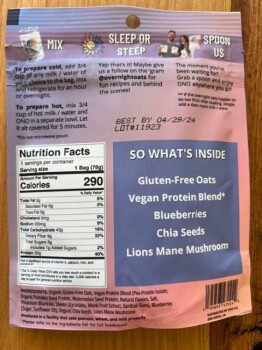 نذكر الطعام ONO Vegan Blueberry Muffin Protein Overnight Oats - recalled due to allergens ONO LLC of San Diego,... صورة فوتوغرافية #1