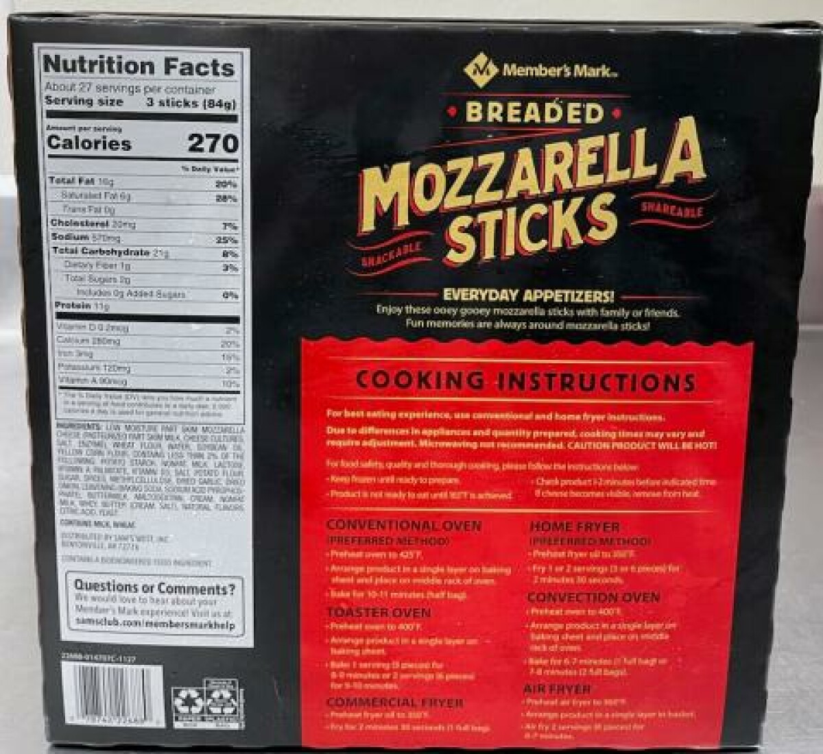 Rich Products Member’s Mark Breaded Mozzarella Sticks recalled due to