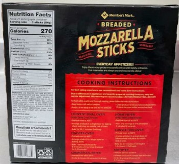 Rappel d'aliments Rich Products  Member’s Mark Breaded Mozzarella Sticks - recalled due to allergens Rich Products of... photo #2