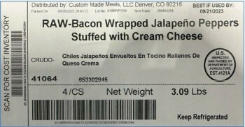Rappel d'aliments Custom Made Meals bacon-wrapped jalapeno product - recalled due to misbranding  & Allergen Custom Ma... photo #4